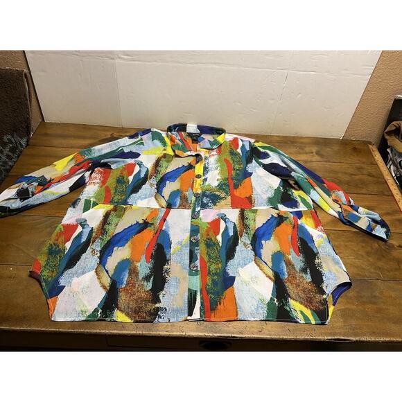 Ali Miles Multicolor Abstract Print Blouse 3/4 Sleeve Art to Wear Artsy 3X - Picture 1 of 13